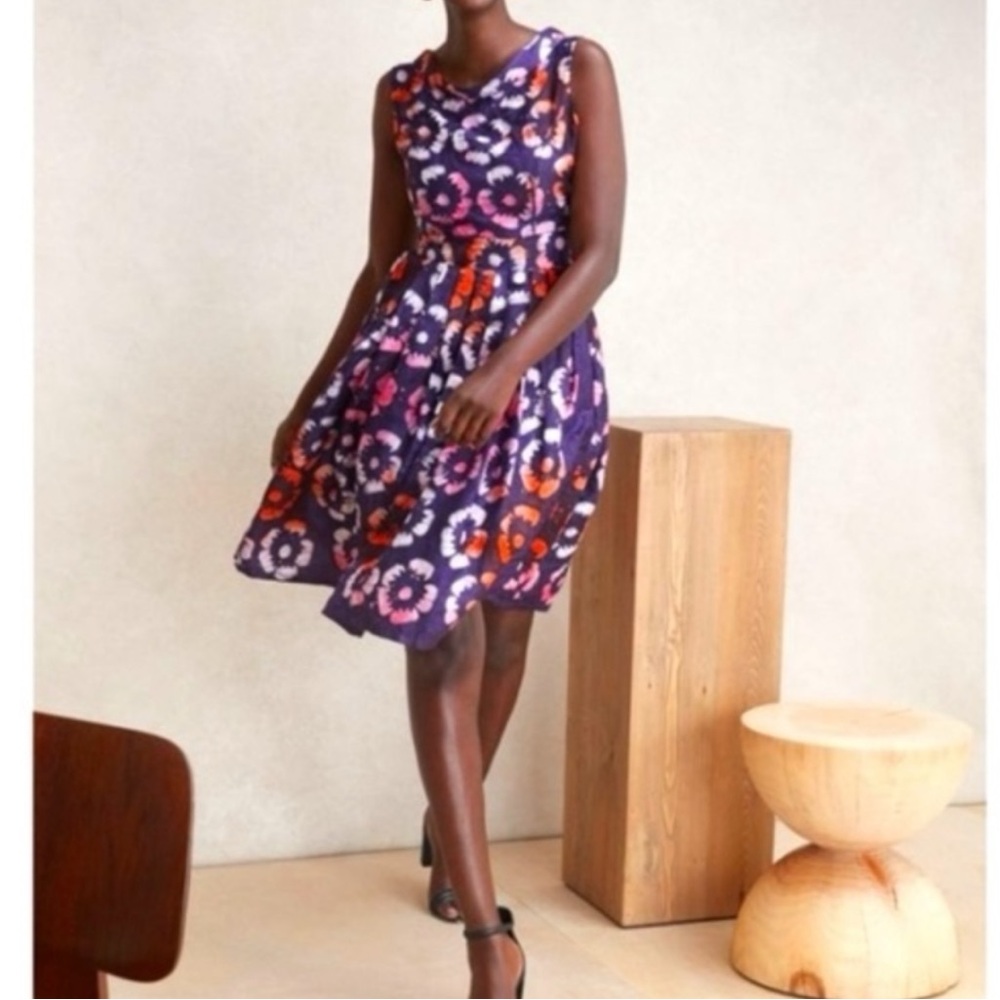 Busayo Ore Dress Purple Floral Fit & Flare Midi NWT Size Small 100% Cotton
